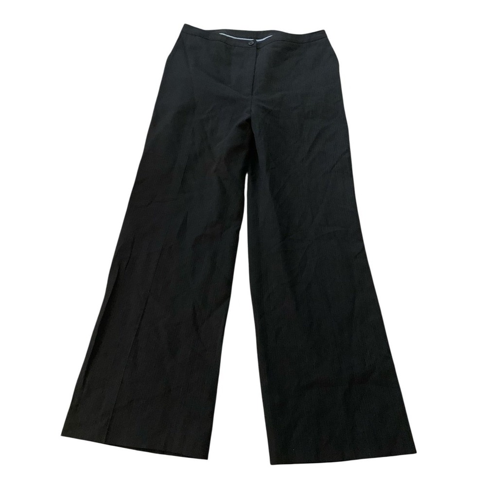 Ann Taylor Wide Leg Trousers Womens 12 Black‎ Pinstripe Wool Blend Office Career